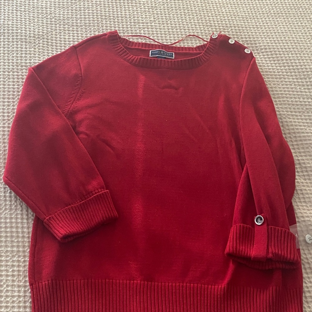 Karen Scott Vibrant Red Crew Neck Sweater with Button Accents